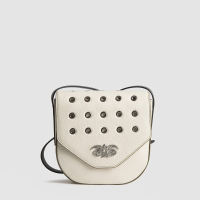Small crossbody "DINA ROCK" in grained leather, off-white colour - front view