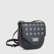 Small crossbody "DINA ROCK" in grained leather, navy blue colour - side view