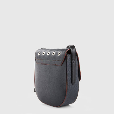 Small crossbody "DINA ROCK" in grained leather, navy blue colour - profile