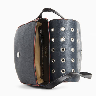 Small crossbody "DINA ROCK" in grained leather, navy blue colour - open