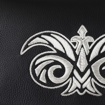 AVA, handbag in calf leather and black color deerskin embroidered in silver cannetille - silver cannetille embroidery