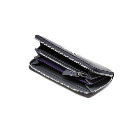 Continental wallet KYOTO in black grained leather - open