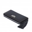 KYOTO, zipped  continental wallet in black grained leather with tassel - side view