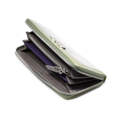 KYOTO portefeuille continental zippé en cuir vernis, coloris vert scarabée - ouvert