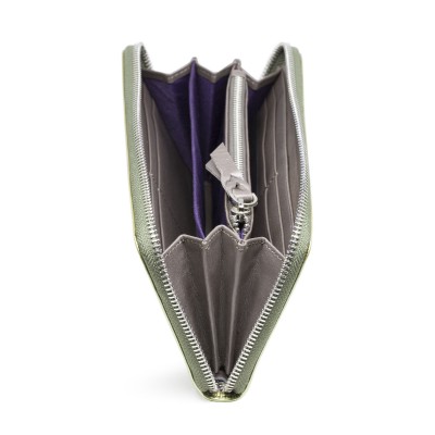 KYOTO portefeuille continental zippé en cuir vernis, coloris vert scarabée - quatre compartiments