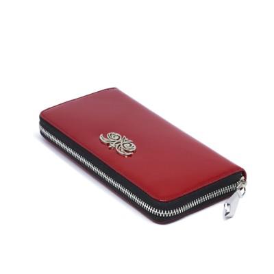 KYOTO portefeuille continental zippé en cuir vernis, coloris rouge - fermé