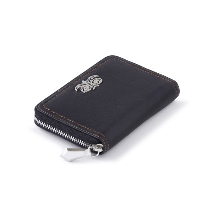 Zip around wallet NEW YORK in black grained leather - side view