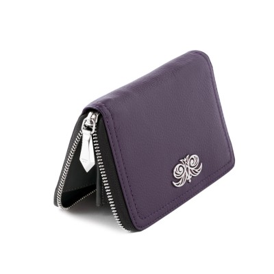 Zip around wallet NEW YORK in grained leather purple color - metal zipper pull