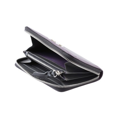 Zip around wallet NEW YORK in grained calfskin purple color and tassel - open
