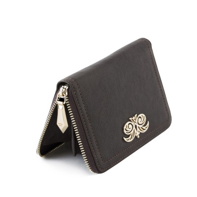 Zip around wallet NEW YORK in grained leather vintage brown color - metal zipper pull