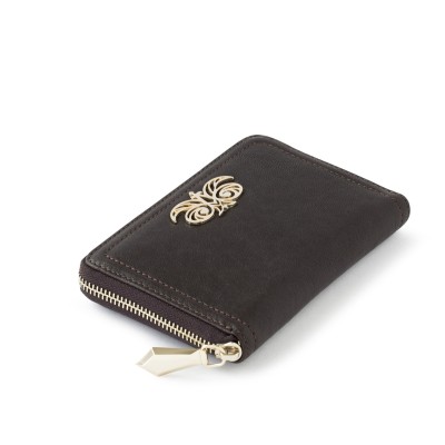 Zip around wallet NEW YORK in grained leather vintage brown color - side view