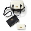 Compact zipped wallet MADRID in grained calfskin, off white color with JULIETTE handbag and zippy pouch JULIE