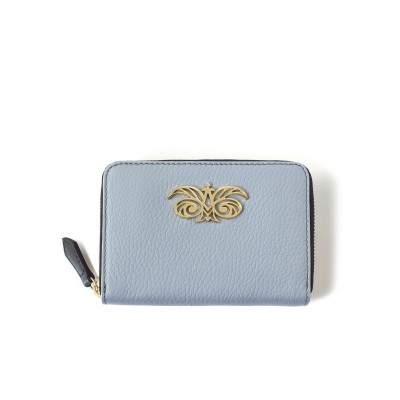 Compact zipped wallet MADRID in grained calfskin, lavender grey color - front view