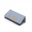 Compact zipped wallet MADRID in grained calfskin, lavender grey color - side view