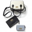 Compact zipped wallet MADRID in grained calfskin, lavender grey color with JULIETTE handbag and zippy pouch JULIE