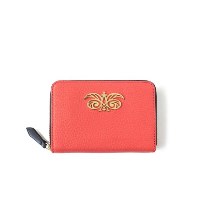 Compact zipped wallet MADRID in grained calfskin, hibiscus color - front view