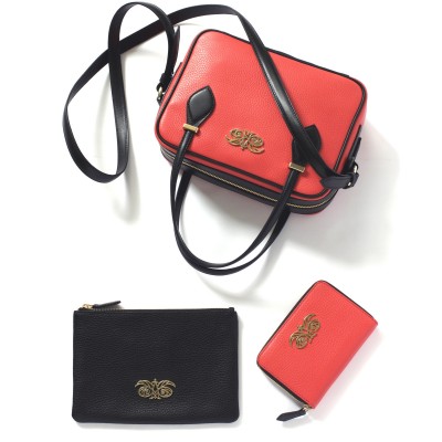 MADRID, le portefeuille compact zippé en cuir foulonné, coloris hibiscus avec le sac JULIETTE et la pochette JULIE