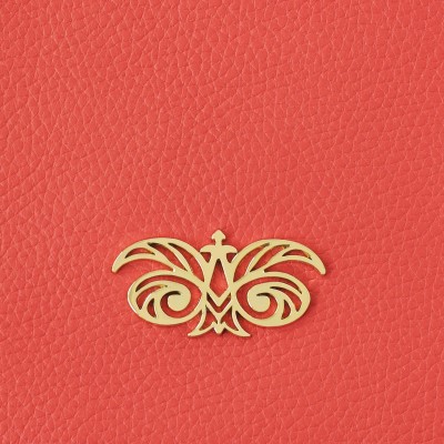Pochette zippée en cuir foulonné NEW OSLO, coloris hibiscus - logo finis or clair