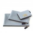 JULIE, zipper pouch in grained calfskin with zipper compagnon MADRID and big zipper pouch OSLO, lavender-grey color