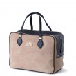 Handbag in nubuck and calf, beige color - profile view