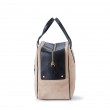 Handbag in nubuck and calf, beige color - profile view and details