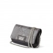 AVA Baby, small handbag in calf and python, grey color - side view with silver color chain