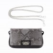 AVA Baby, small handbag in calf and python, grey color - front view with silver color chain