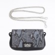 AVA Baby, small handbag in calf and python, blue-grey color - front view with silver color chain
