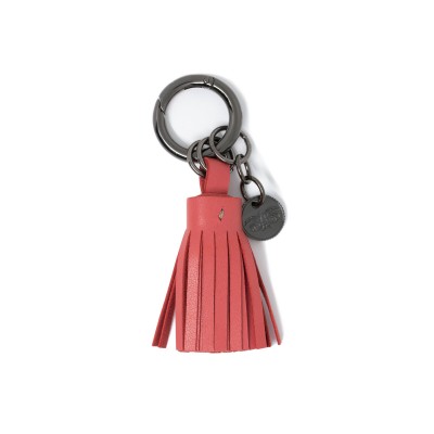 Key holder and bag charms TASSEL in lambskin hibiscus color and shiny gun finishing - front view