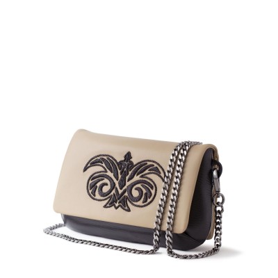 "AVA Baby nappa" beige colour embroidered black cannetille - with chain