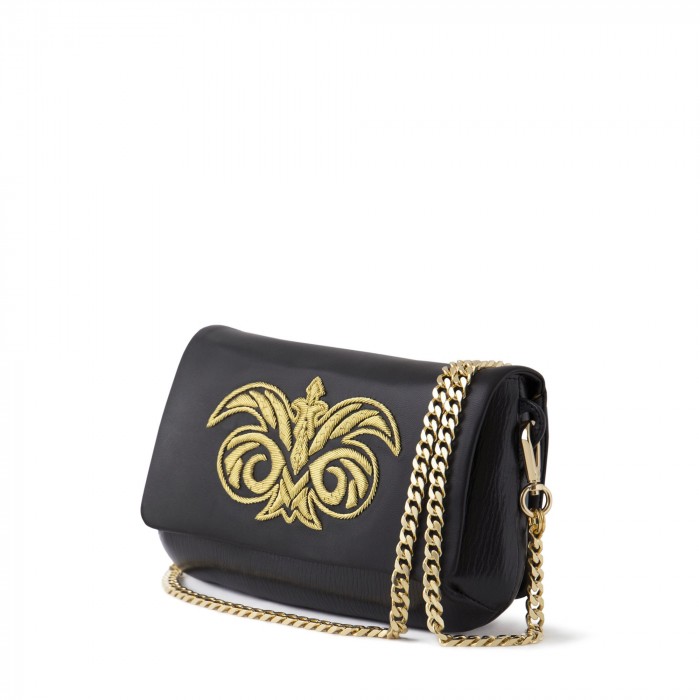 Small handbag "AVA Baby" in calf and lambskin embroidered cannetille