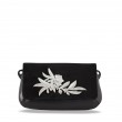 Small handbag "AVA Baby FLOWER" in black suede embroidered with silver cannetille - front view
