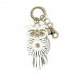 Key holder and bag charms OWL in white leather - front view