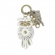 Key holder and bag charms OWL in white leather - front view with keys