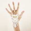 Key holder and bag charms OWL in white leather - on hand