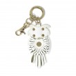 Key holder and bag charms OWL in white leather - back