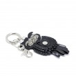 Key holder and bag charms OWL in black leather - side view