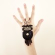 Key holder and bag charms OWL in black leather - on hand