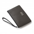 SUZY, lambskin zipper pouch, kaki color with black leather wrist strap - side view