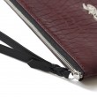 SUZY, lambskin zipper pouch, burgundy color with black leather wrist strap - details