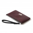 SUZY, lambskin zipper pouch, burgundy color with black leather wrist strap - side view