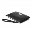 Lambskin zipper pouch with wrist strap, black color - side view