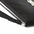 SUZY, black lambskin zipper pouch with leather wrist strap - details