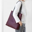 Soft lamb leather shopper "SUZANNE", big size, burgundy color - worn by a model